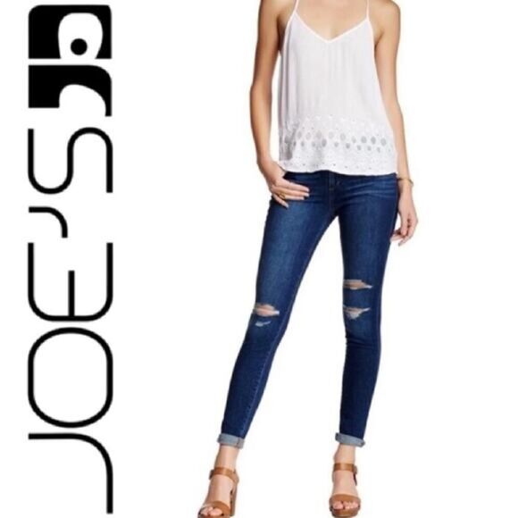 Joe's Jeans Kelly Distressed Medium Wash Blue Denim The Skinny Jeans Size 27 - Picture 1 of 13